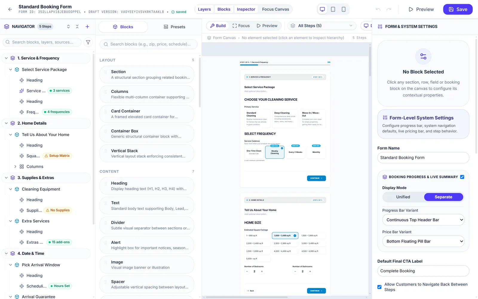 Booking form builder