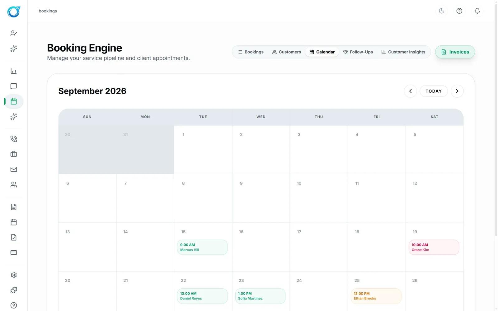 Bookings calendar