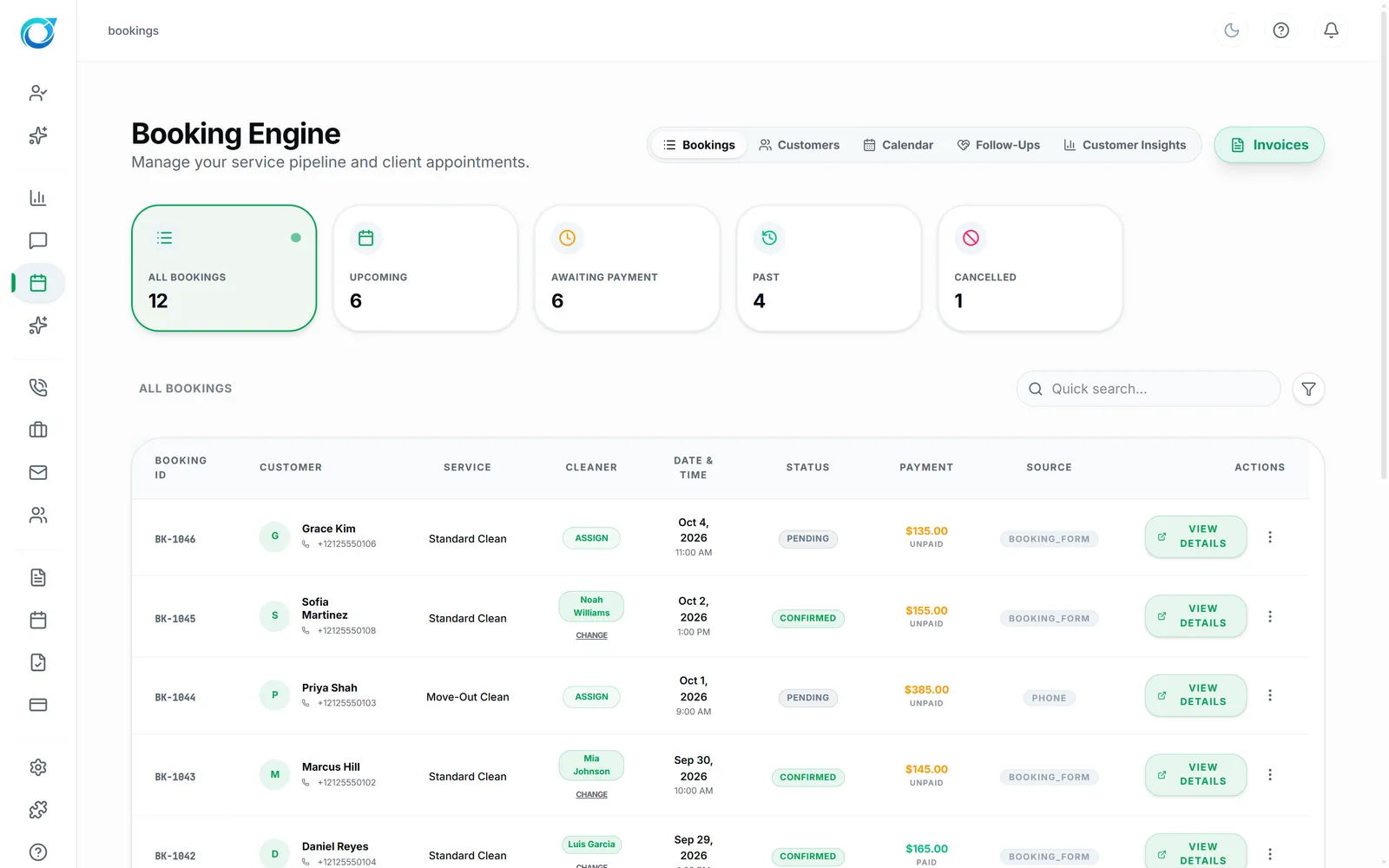 Booking Engine: all bookings