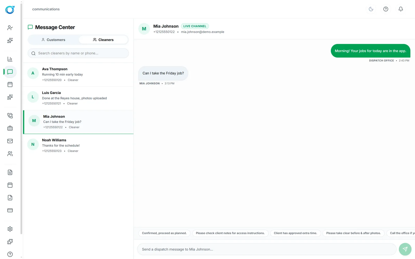 Dispatch chat with cleaners