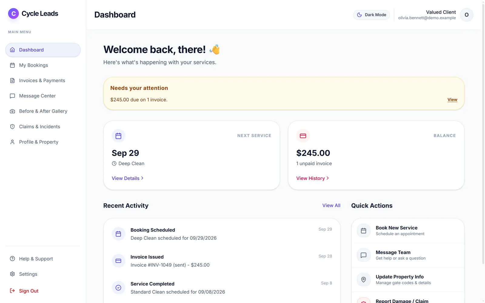 Client Portal: dashboard