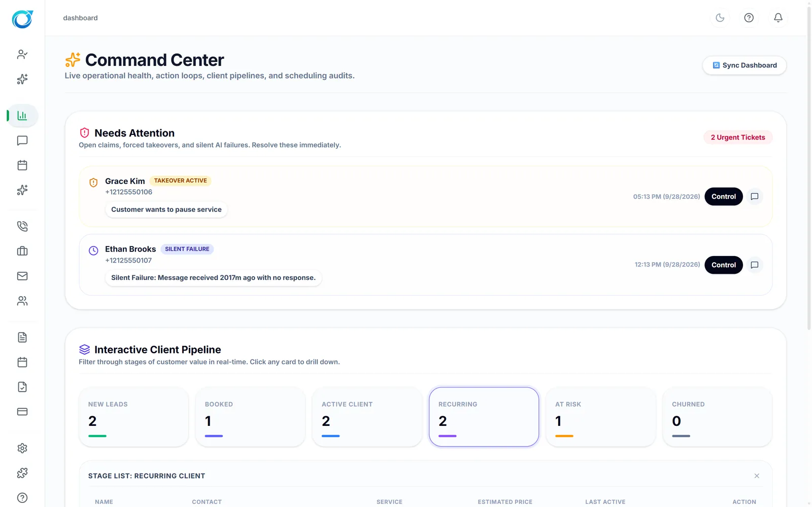 Client pipeline with a stage opened