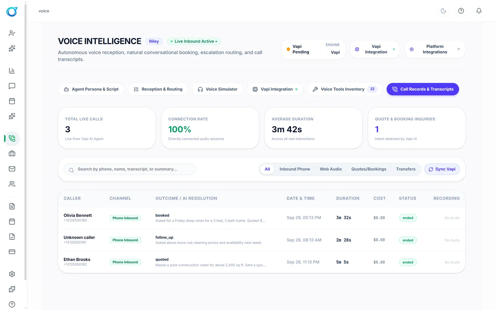 Voice Intelligence: call records